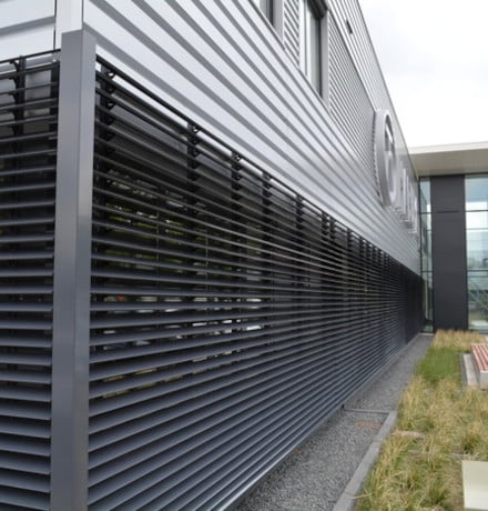 External commercial aluminium louvres façade on facility