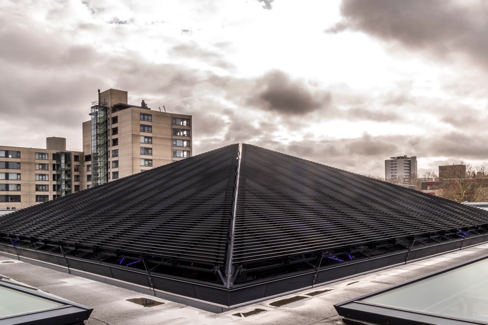 commercial aluminium louvres as a pyramid on the roof